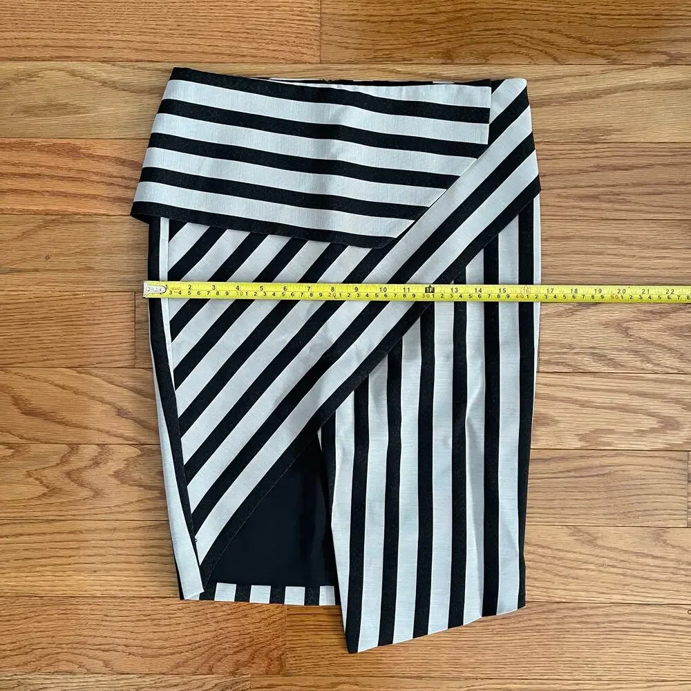 Mason Womens 2 Asymmetrical Skirt Black Taupe Striped Modern Design Maximalist